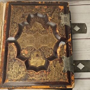 Antique 1889 Swedish Language Family Bible Book DEN HELIGA SKRIFT Holy Scripture